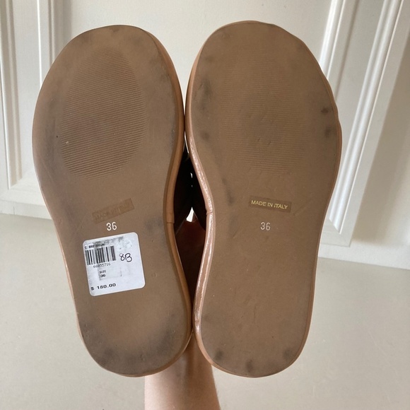 Alba Moda Anthropologie Brown Leather Gold Hardware Platform Slide Sandals Sz 36 - Picture 6 of 6